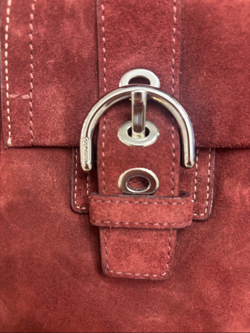 Vintage Coach Suede Pocket Tote in Deep Burgundy - Picture 3 of 11